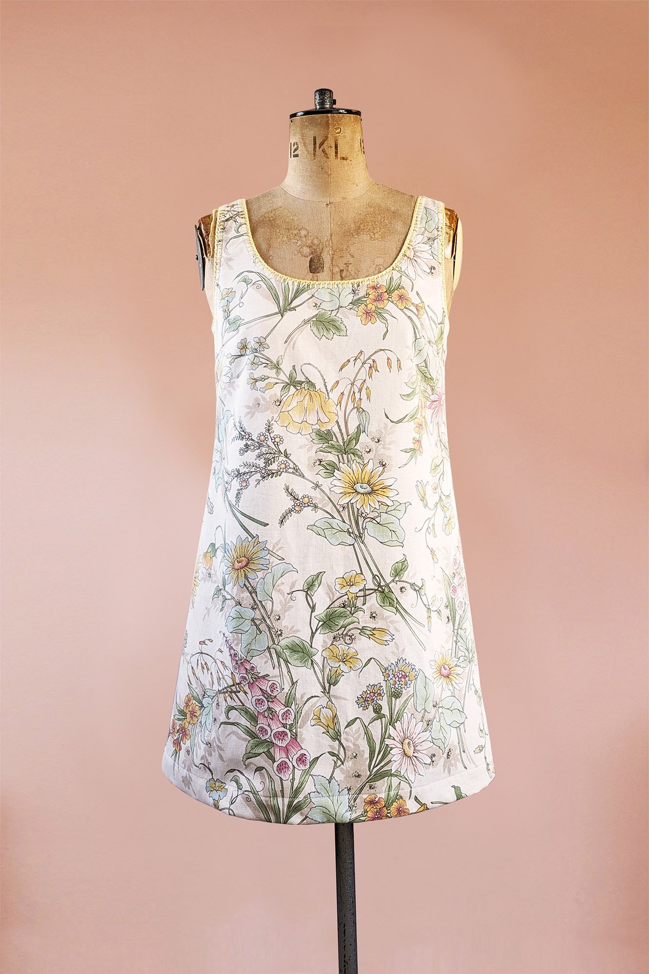 Cute 60s Style A Line Shift Dress Made From Repurposed Vintage Curtains